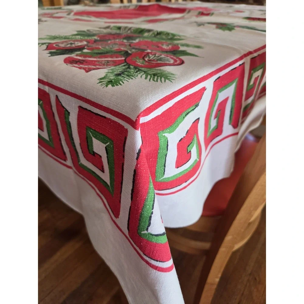 Vintage Christmas Tablecloth MCM 52x68 Retro Some Minor Flaws See Pics